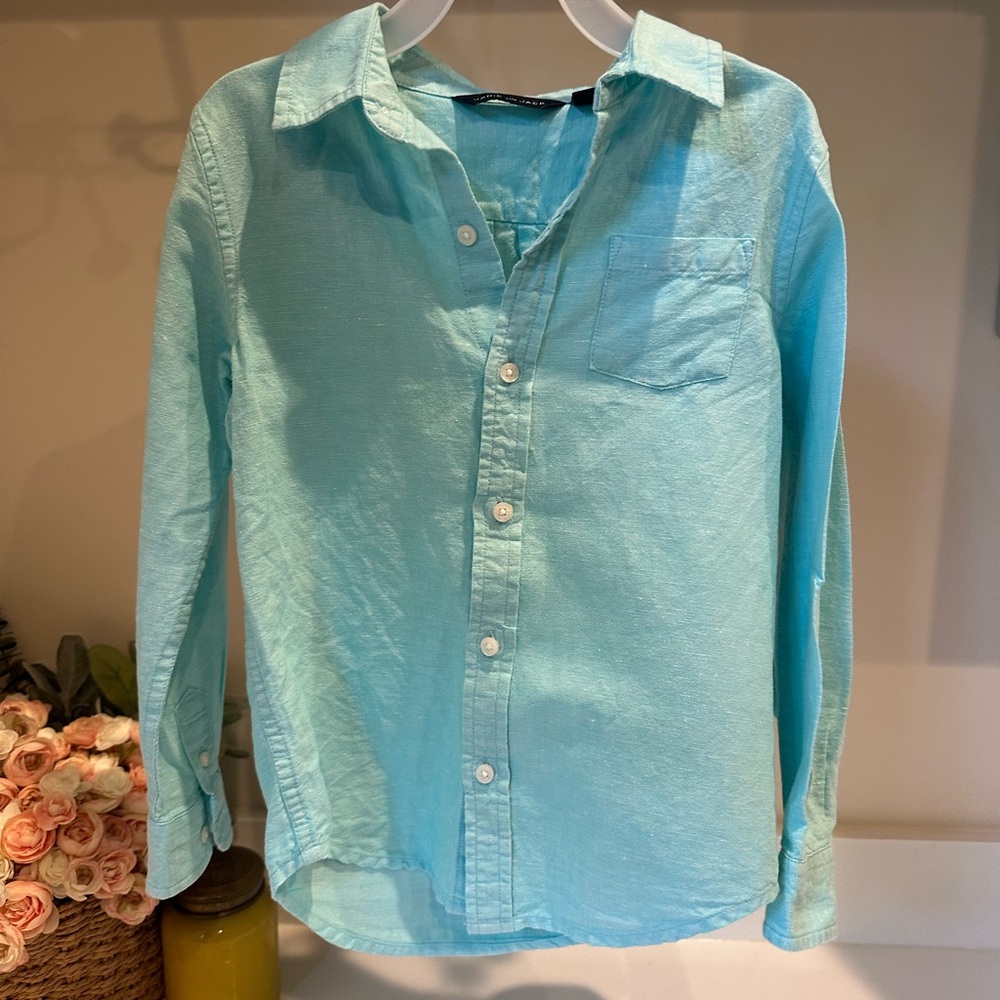 Janie and Jack Aqua Linen collared shirt